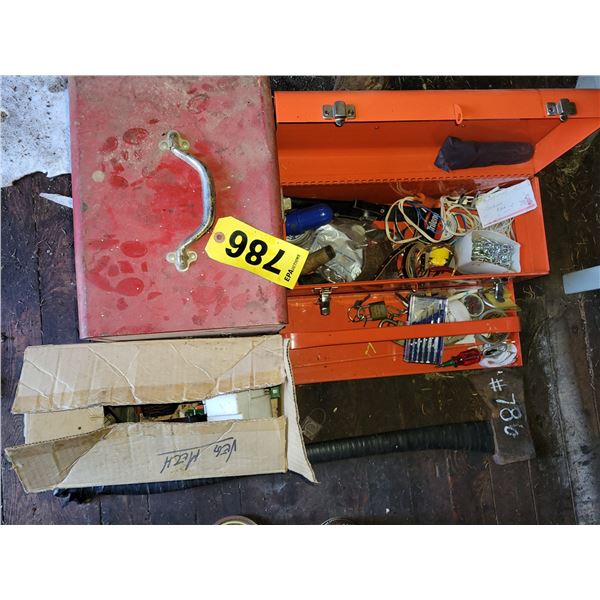 Axe, tool boxes c/w misc. items