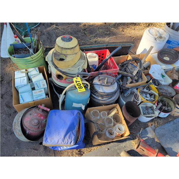 1- Large lot of misc. sealed beams, nails, bolts, pails, wire, etc.