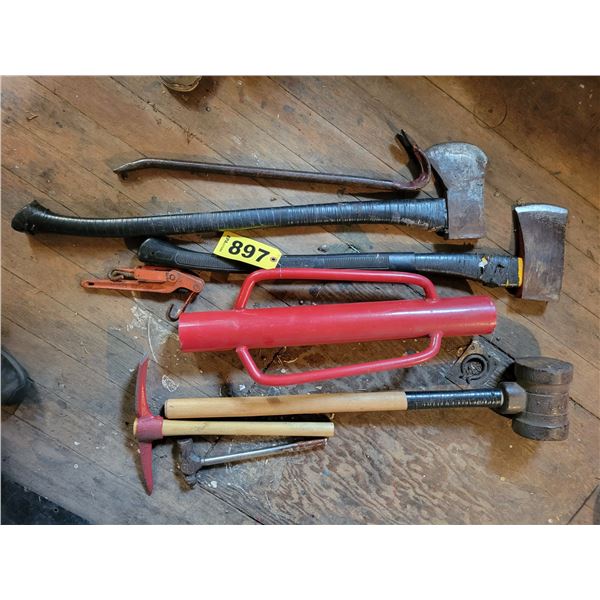 Red driver, axes, pick, sledge etc.