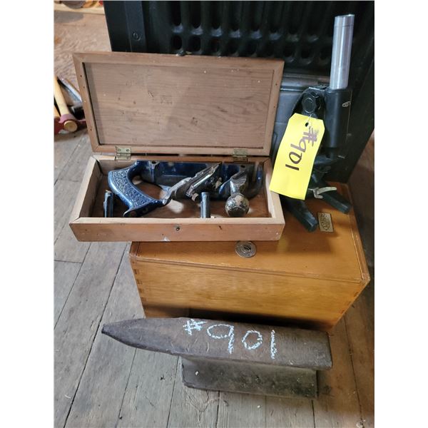 Old planer, anvil & microscope