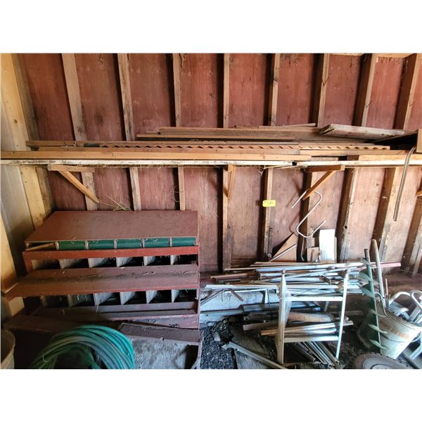 Chicken box, garbage can, garden hose, misc. steel & wood (Northside of building)