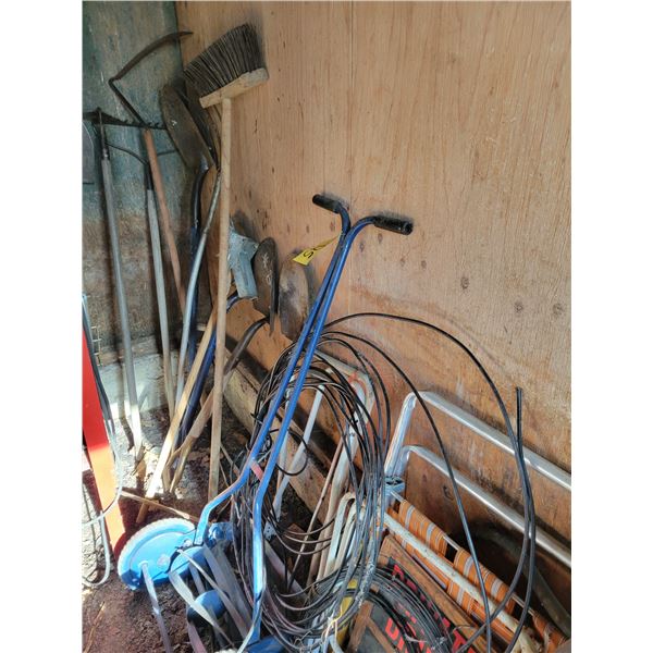 Shovels, forks, broom, push mower etc. (in corner)