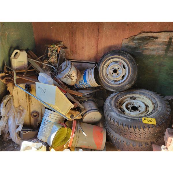 Tires, 2- rototillers, chains, barrels, pump