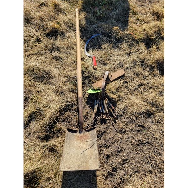 Shovel, small sythe, trap