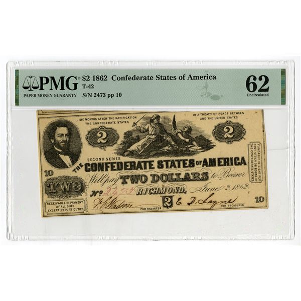 C.S.A., 1862, $2, T-42, Issued Banknote