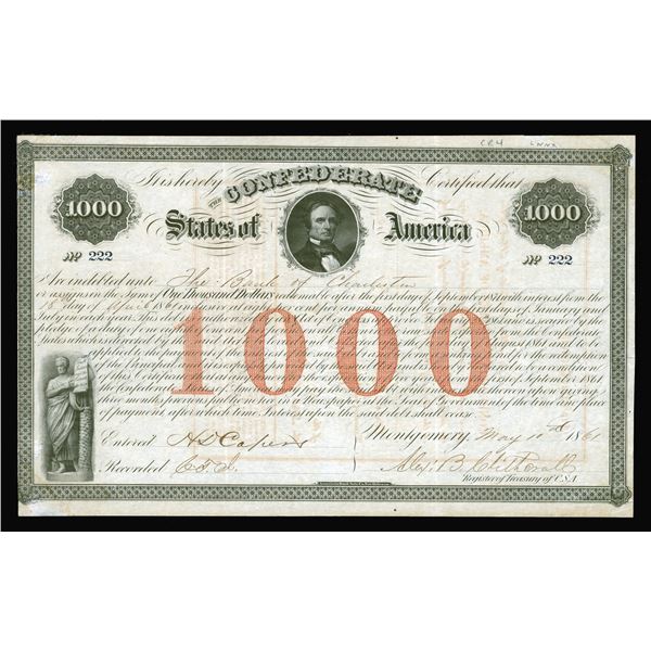 C.S.A. Act of February 28th, 1861 $1000 (T10-B16, Cr.4) S/N 222