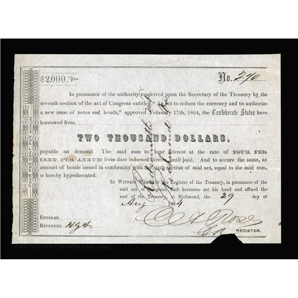 C.S.A., Act of February 17th, 1864, $2000 (T166, B?, Cr.162C) S/N 270