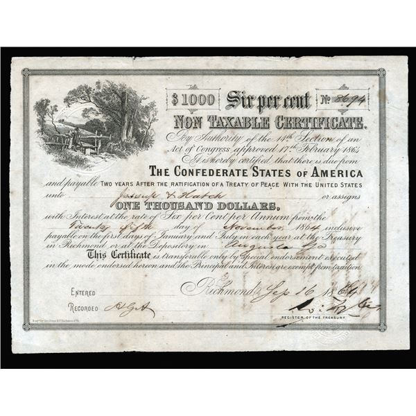 C.S.A. Act of February 17th, 1864 $1000 (T180-B366, Cr.154) S/N 8694