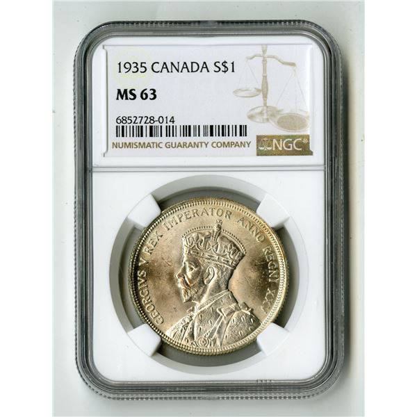 Canada: 1 Dollar, 1935; KM-30. NGC Graded MS 63.