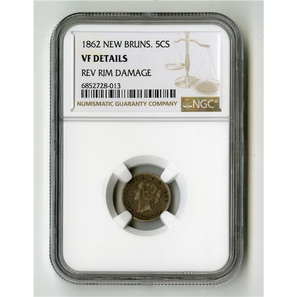 Canada: New Brunswick. 5 Cents, 1862; KM-7, Royal Mint. NGC Graded VF Details.