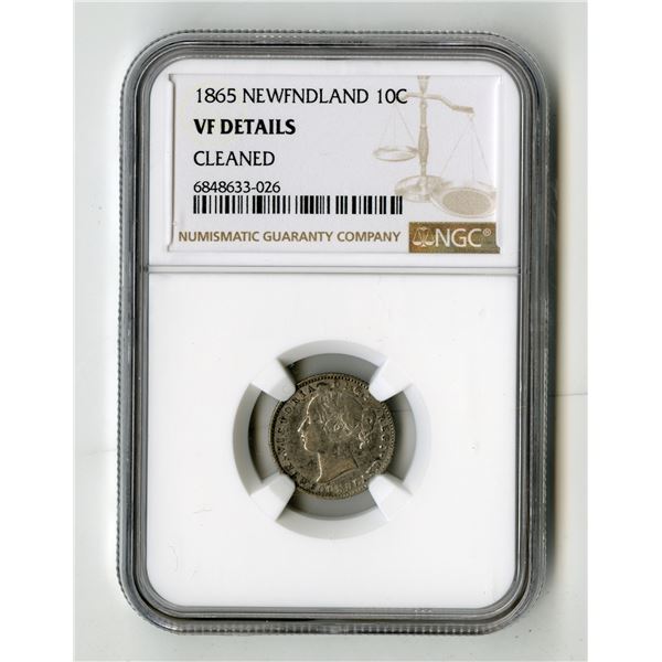 Canada: Newfoundland. 10 Cents, 1865; KM-3, Royal Mint. NGC Graded VF Details.