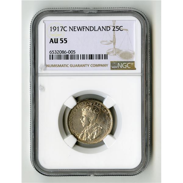 Canada: Newfoundland. 25 Cents, 1917C; KM-17. NGC Graded AU 55.