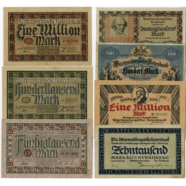 Wurttemberg Note Issuing Bank, 1911-23, Collection of Issued Banknotes