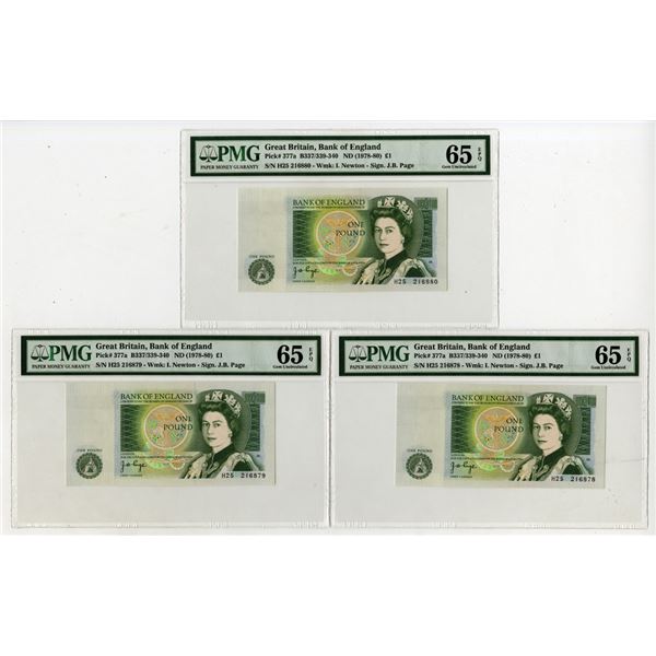 Bank of England, ND (1978-80), Trio of Sequential Issued Banknotes