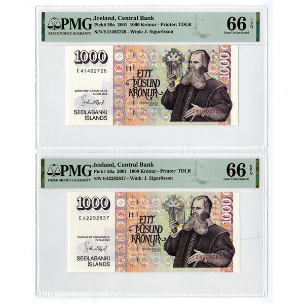 Central Bank of Iceland, 2001, Pair of Issued Banknotes