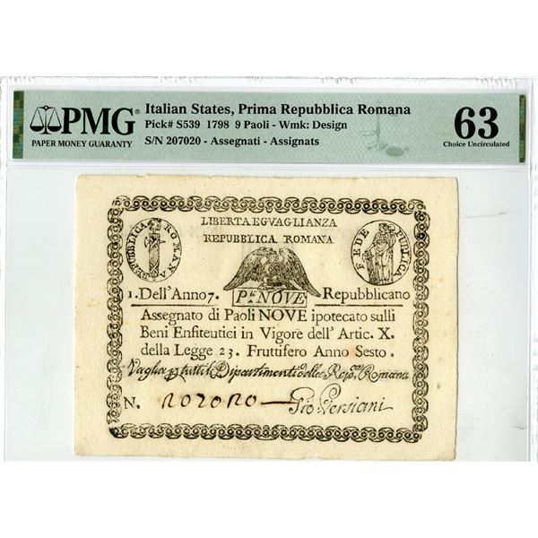 Italy, Repubblica Romana, 1798, Issue Banknote