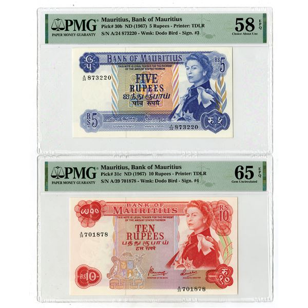 Bank of Mauritius, ND (1967), Pair of Issued Banknotes