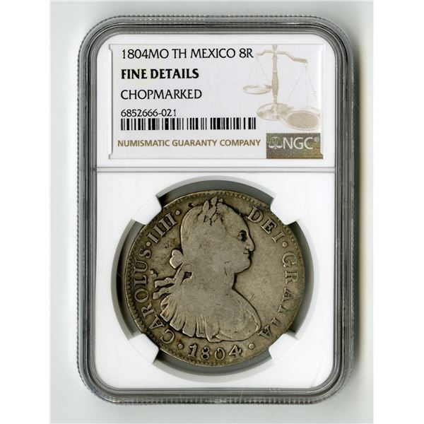 Mexico. 8 Reales, 1804MO TH, KM-109, Casa de Moneda de Mexico. NGC Graded Fine Details.