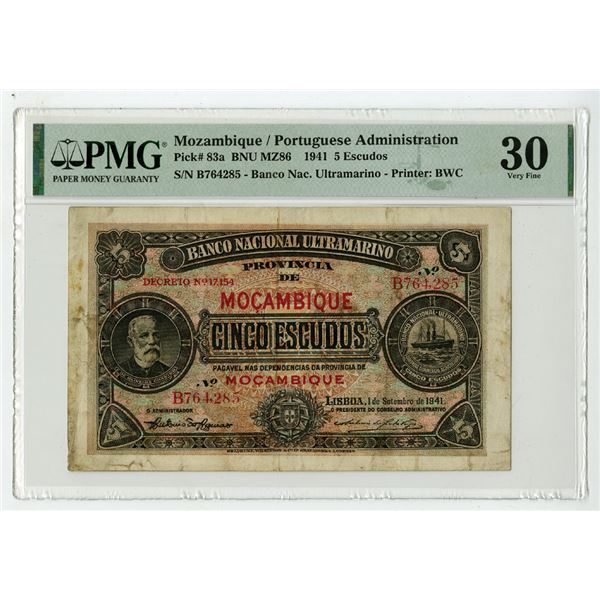 Mozambique, Portuguese Administration, Banco Nacional Ultramarino, 1941 Issue Banknote.