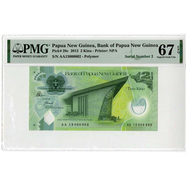 Bank of Papua New Guinea, 2013  Serial #2 , P-28c, Polymer Commemorative Banknote