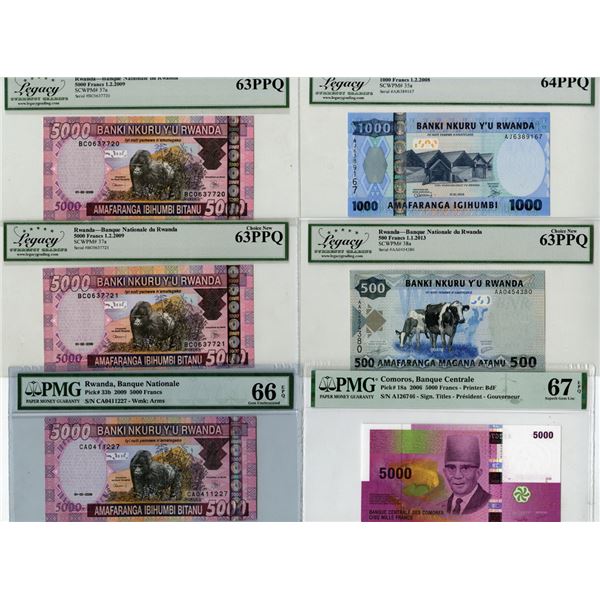 National Bank of Rwanda & National Bank of Comoros Assortment of Issued Banknotes, 2006-09