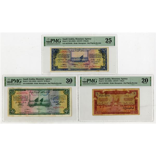 Saudi Arabian Monetary Agency, ND(1954)-ND(1956), Trio of Issued Banknotes