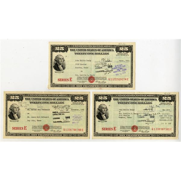 U. S. Series E, 1955 Savings Bond Trio