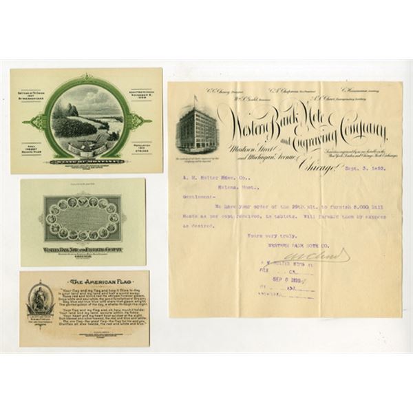 Western Bank Note and Engraving Co., 1890-1930s, Advertising Cards and Order Form Quartet.