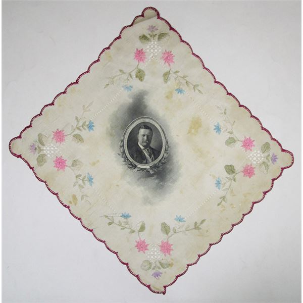 Jamestown Ter-Centennial Exposition, 1907, BEP Printed Silk Handkerchief with Theodore Roosevelt