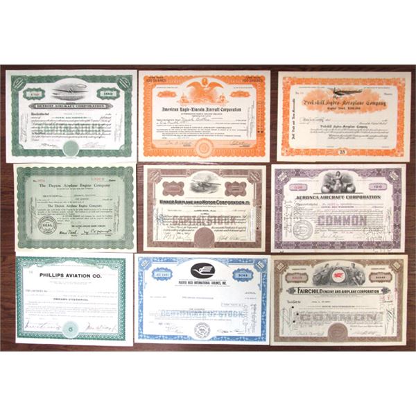 Aviation Related Assortment of Stock Certificates, ND (1910s) - 1972