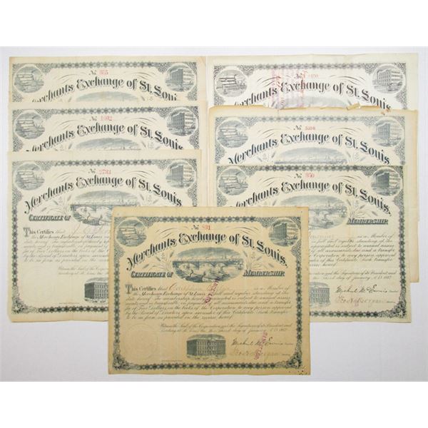 Merchants Exchange of St. Louis, ca.1882-1901, Assortment of I/C Membership Certificates