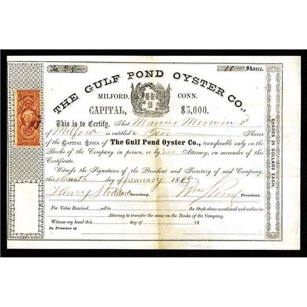 Gulf Pond Oyster Co., 1868 I/U Stock Certificate.