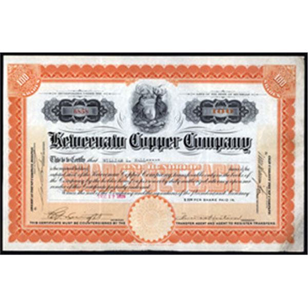 Michigan. Keweenaw Copper CO., 1928 I/U Stock Certificate