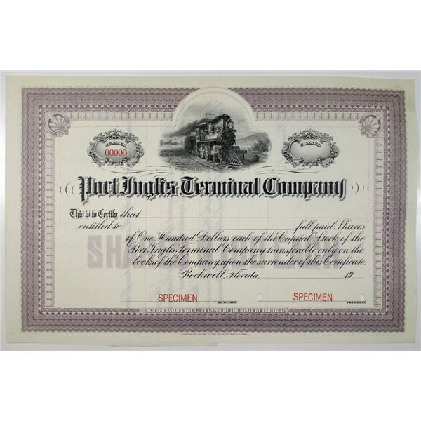 Florida, Port Inglis Terminal Co. 1904 Specimen Stock Certificate