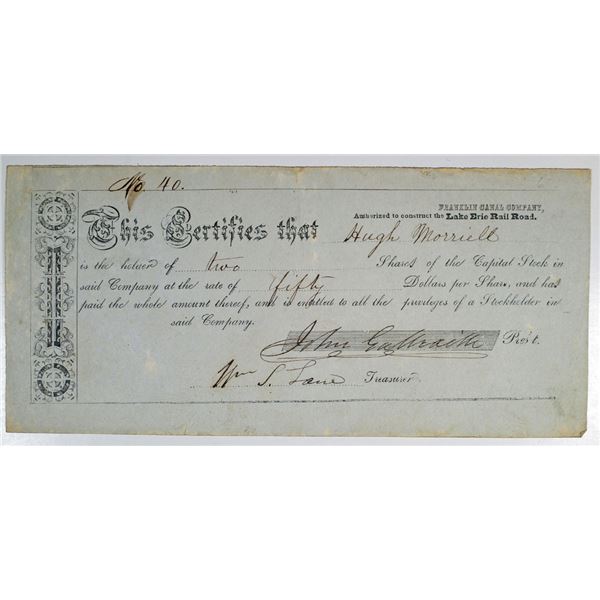 Franklin Canal Co., Authorized to Construct the Lake Erie Rail Road Construction, ca.1840-50's I/U S