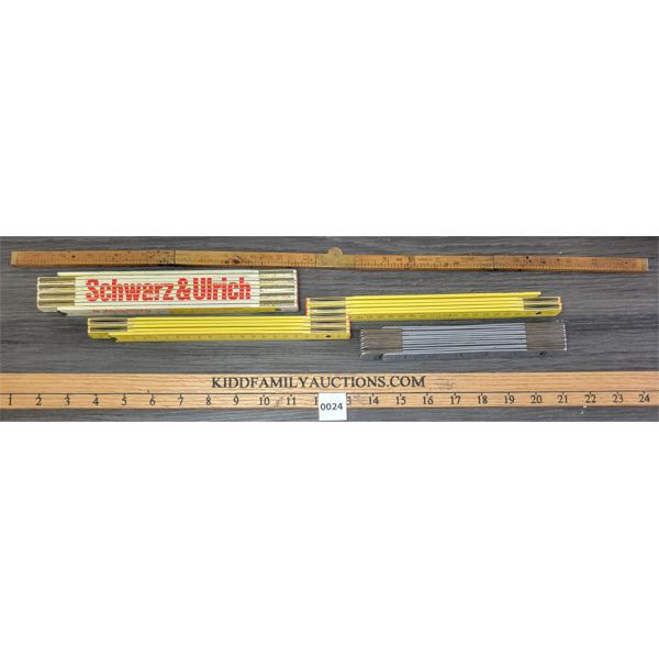 LOT OF 4 - ZIGZAG & FOLDING RULERS MEASURING 24 INCHES, 72 INCHES & 2 METERS