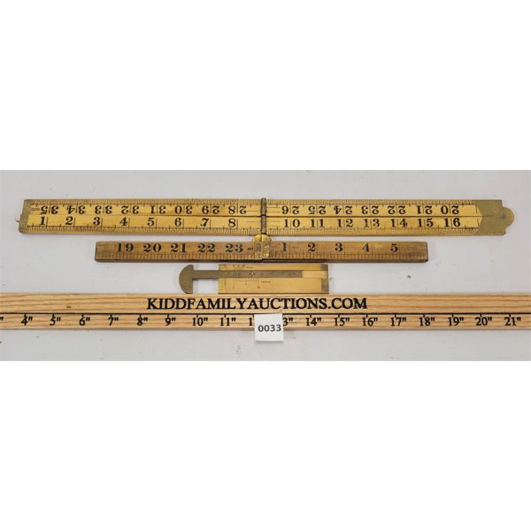 LOT OF 3 - BOXWOOD & BRASS RULERS - 36 IN, 24 IN & 4 IN CALIPER RULER