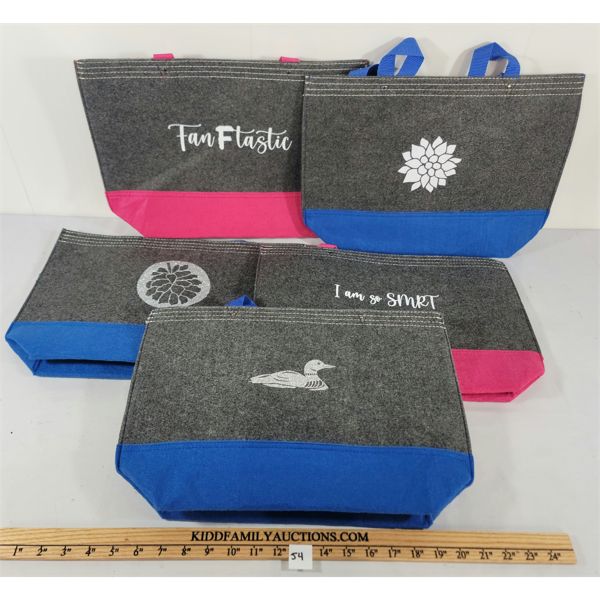 LOT OF 5 - FABRIC TOTE BAGS W/ DESIGN