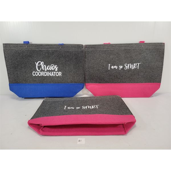 LOT OF 3 - FABRIC TOTE BAGS W/ DESIGN