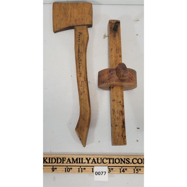 LOT OF 2 - SCRIBING TOOL & CARVED HATCHET