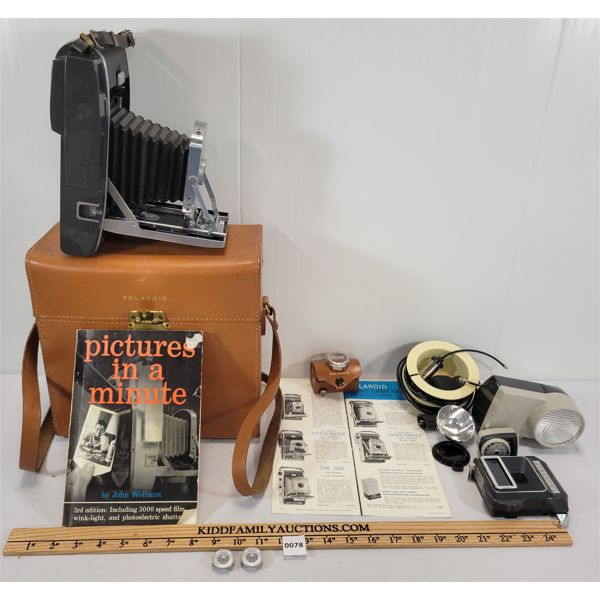 POLAROID MODEL 150 LAND CAMERA W/ ACCESSORIES & LEATHER CASE