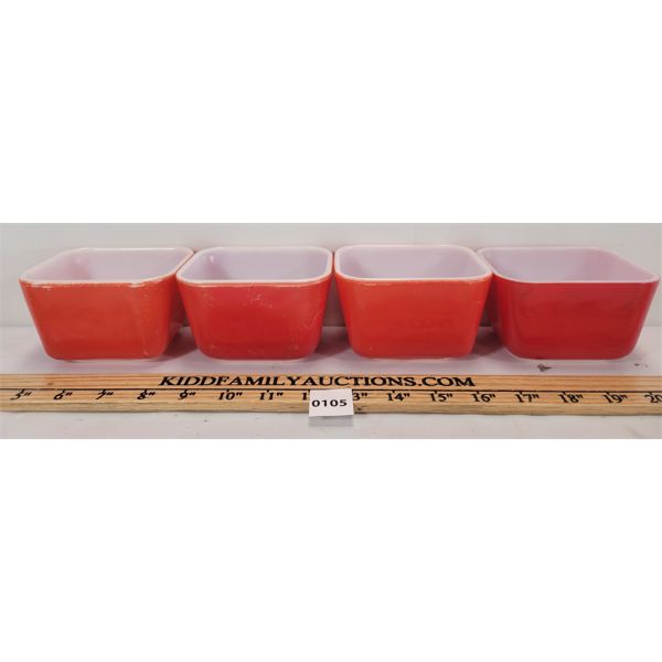 LOT OF 4 - RED PYREX 501 DISHES