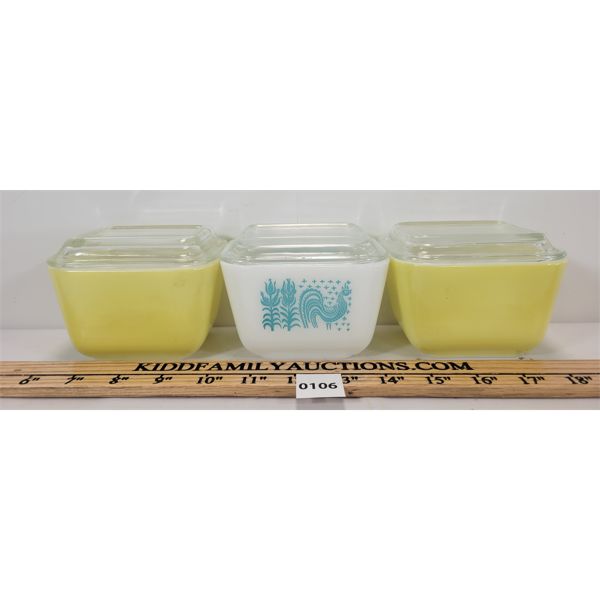 LOT OF 3 - PYREX 501 DISHES W/ LIDS