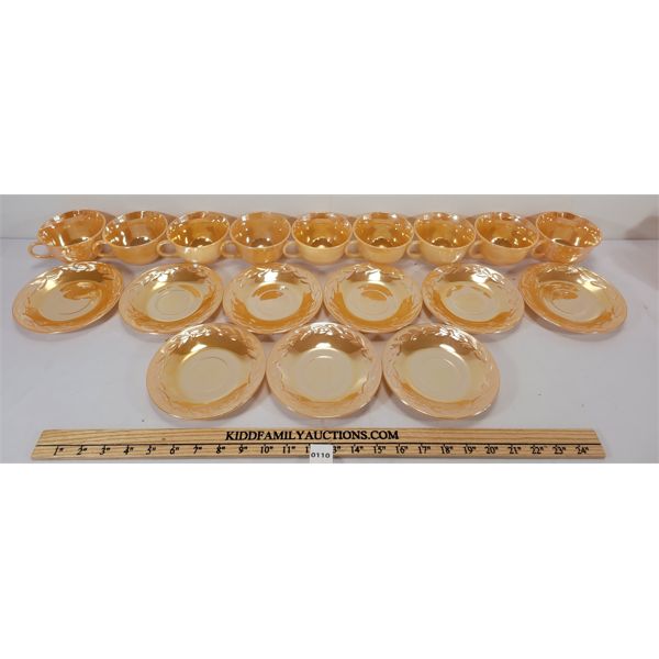LOT OF 9 - ANCHOR HOCKING FIRE KING LUSTREWARE CUPS & SAUCERS