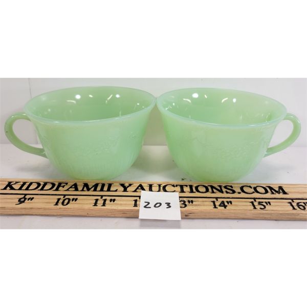 LOT OF 2 - FIRE KING JADEITE CUPS - FLORAL PATTERN