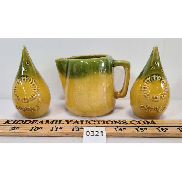 LOT OF 3 - EXPO 67 SALT & PEPPER SHAKERS & CREAMER PITCHER