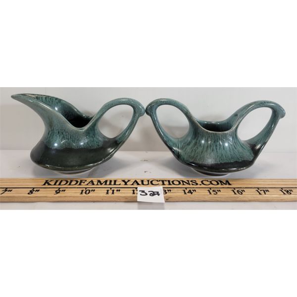 LOT OF 2 - GLAZED POTTERY CREAM & SUGAR DISHES