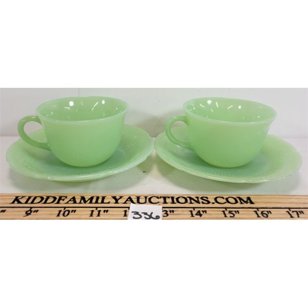LOT OF 4 - FIRE KING JADEITE MUGS W/ SAUCERS