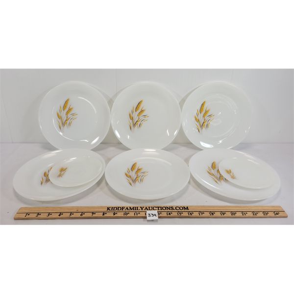 LOT OF 8 - FIRE KING WHEAT PATTERN SAUCERS & PLATES