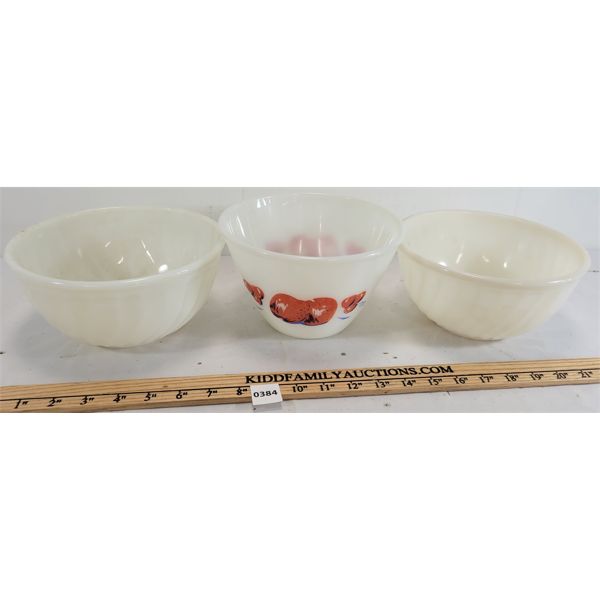 LOT OF 3 - FIRE KING 8 INCH MIXING BOWLS
